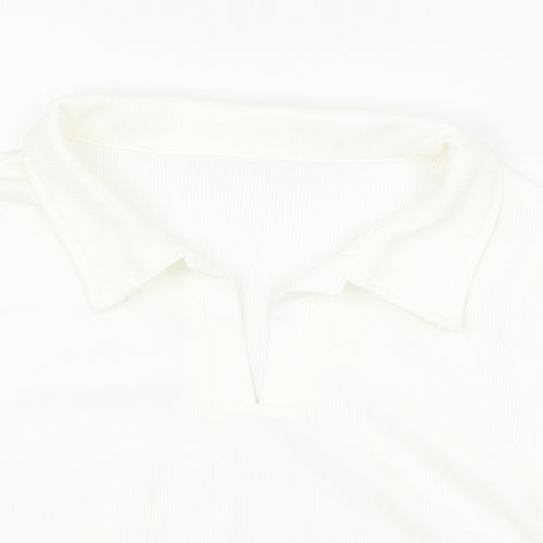 SheIn Womens White Cotton Cropped T-Shirt Size L Collared