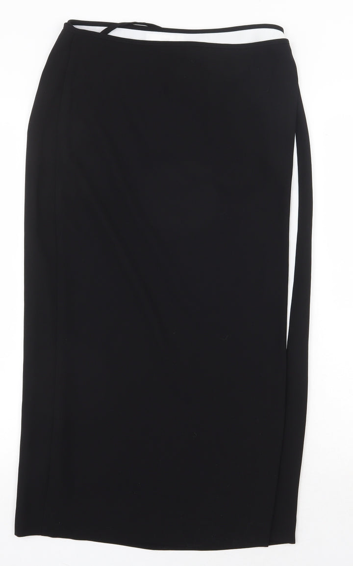 MNG Womens Black Polyester Straight & Pencil Skirt Size L Tie