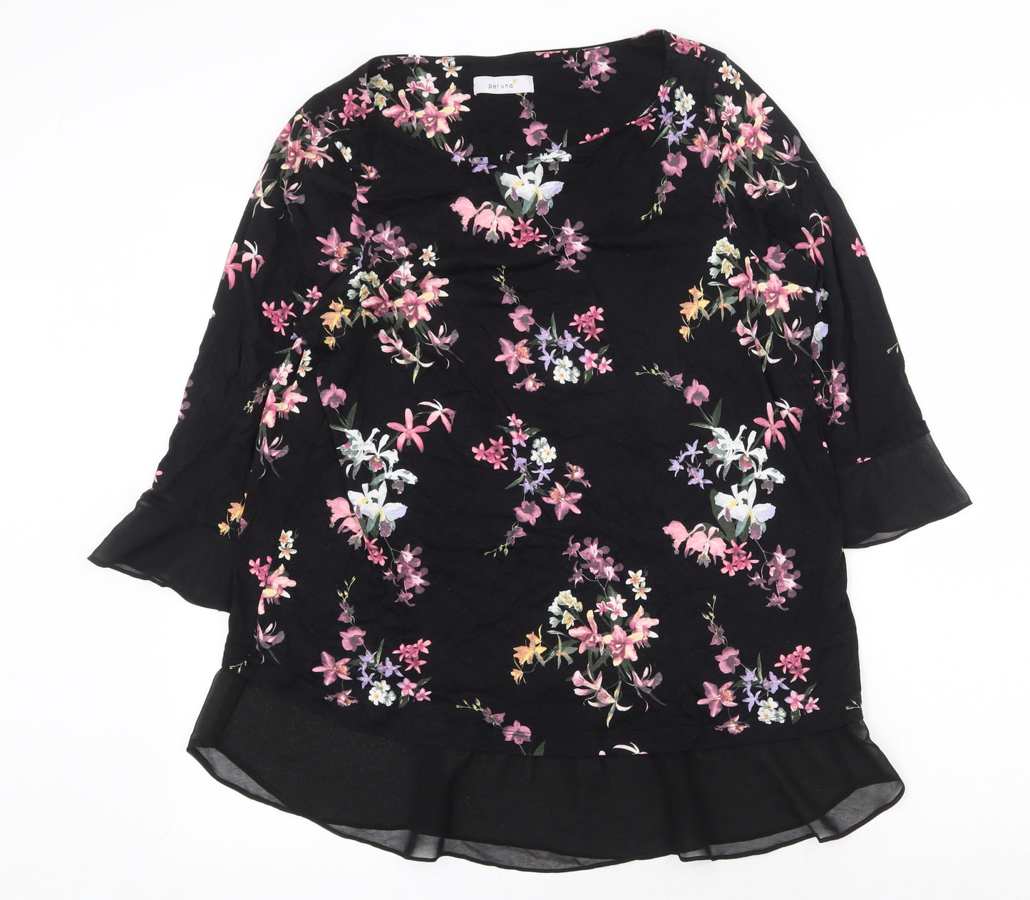 Marks and Spencer Womens Black Floral Viscose Basic Blouse Size 18 Round Neck