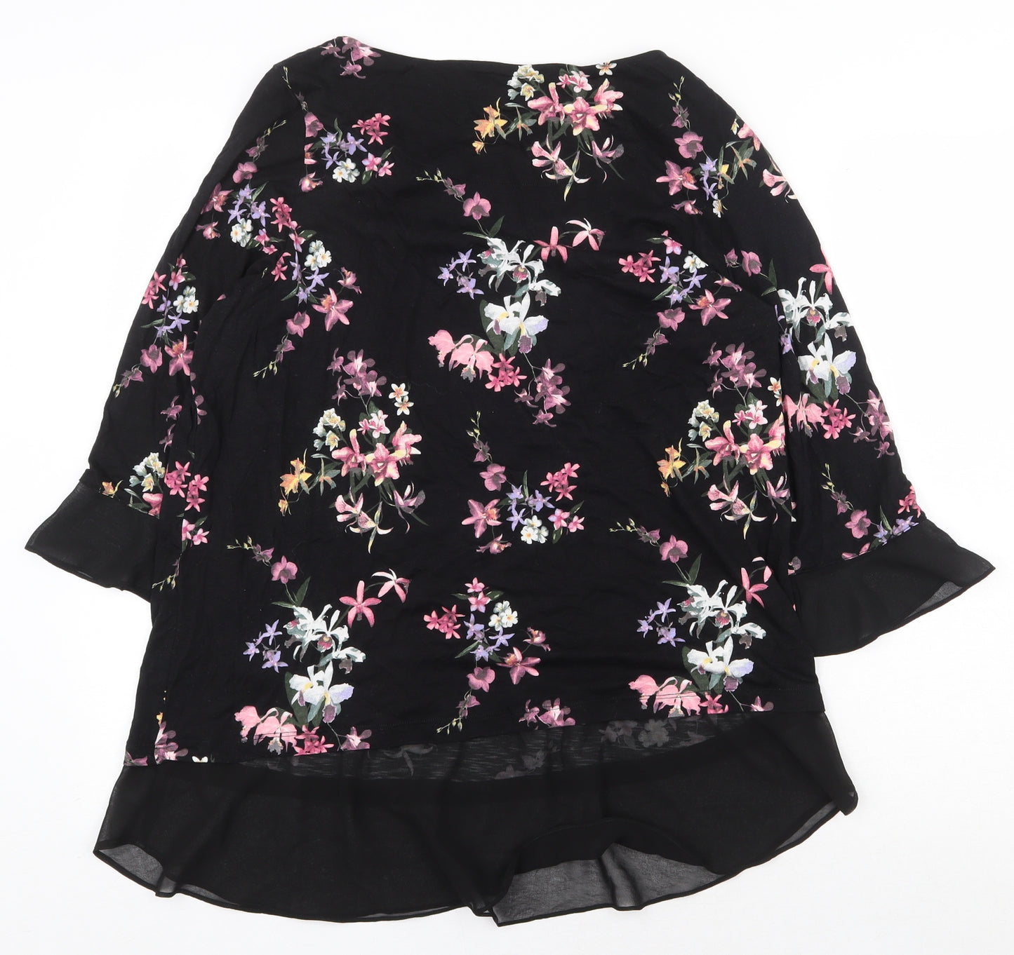 Marks and Spencer Womens Black Floral Viscose Basic Blouse Size 18 Round Neck
