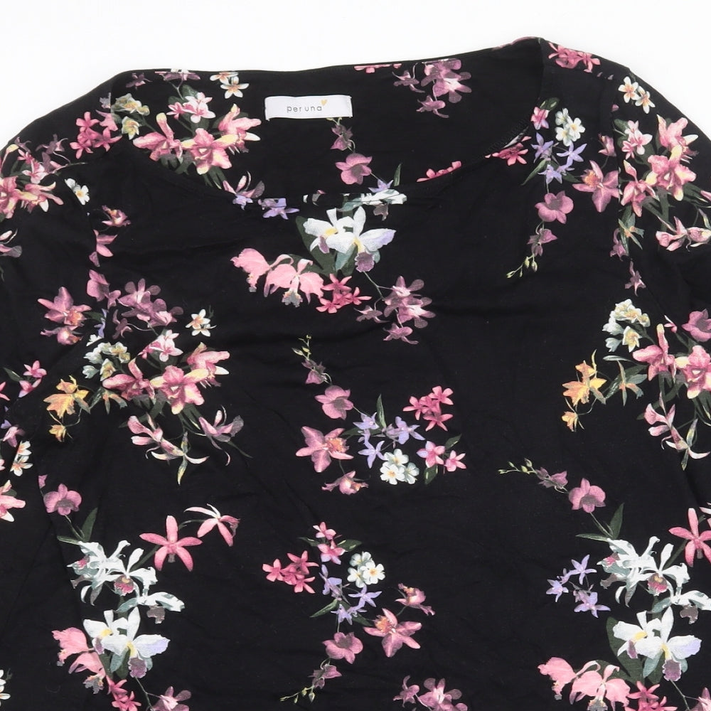Marks and Spencer Womens Black Floral Viscose Basic Blouse Size 18 Round Neck