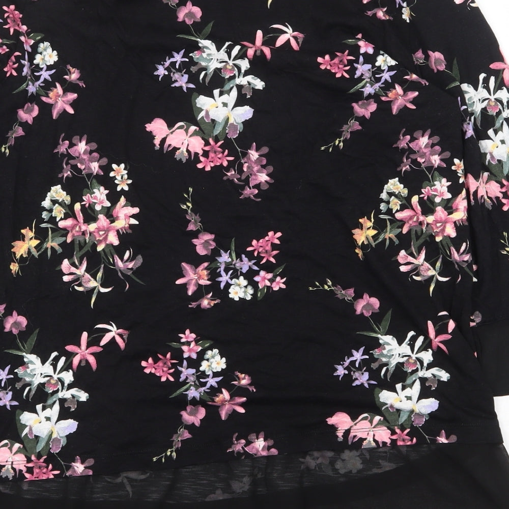 Marks and Spencer Womens Black Floral Viscose Basic Blouse Size 18 Round Neck