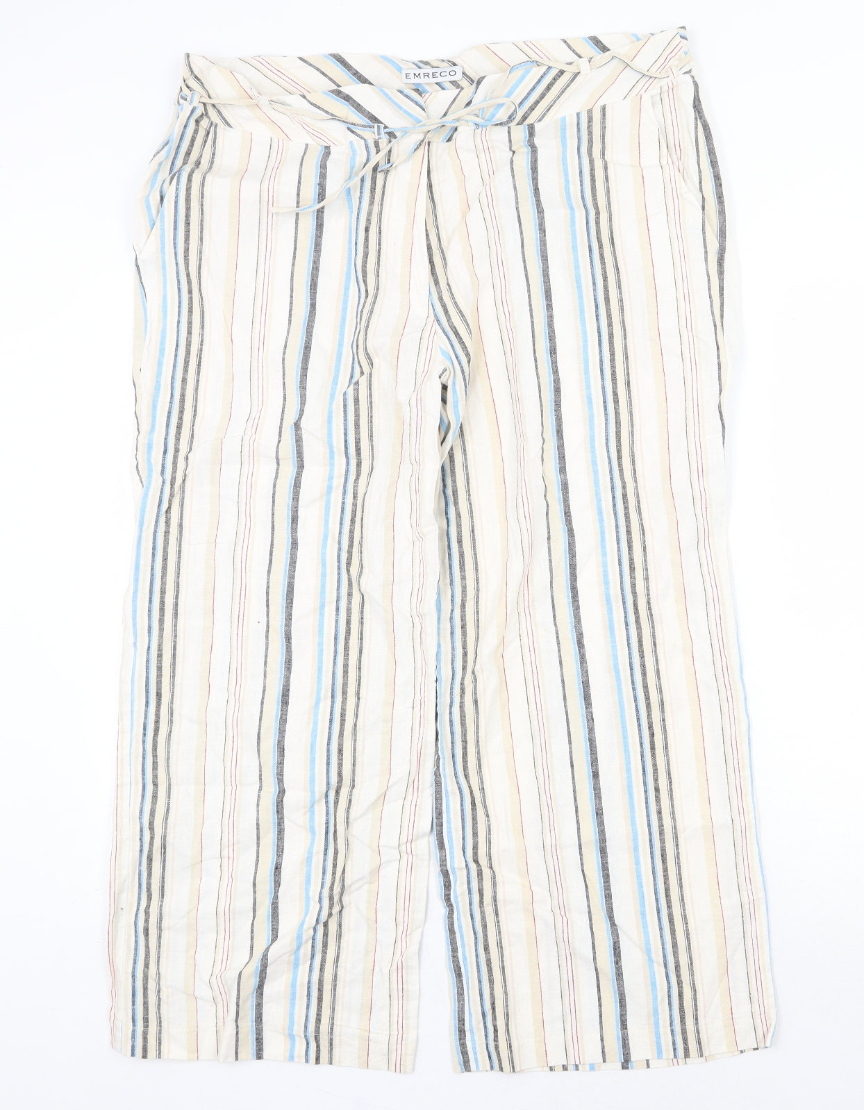 Emreco Womens Multicoloured Striped Linen Trousers Size 38 in Regular Zip