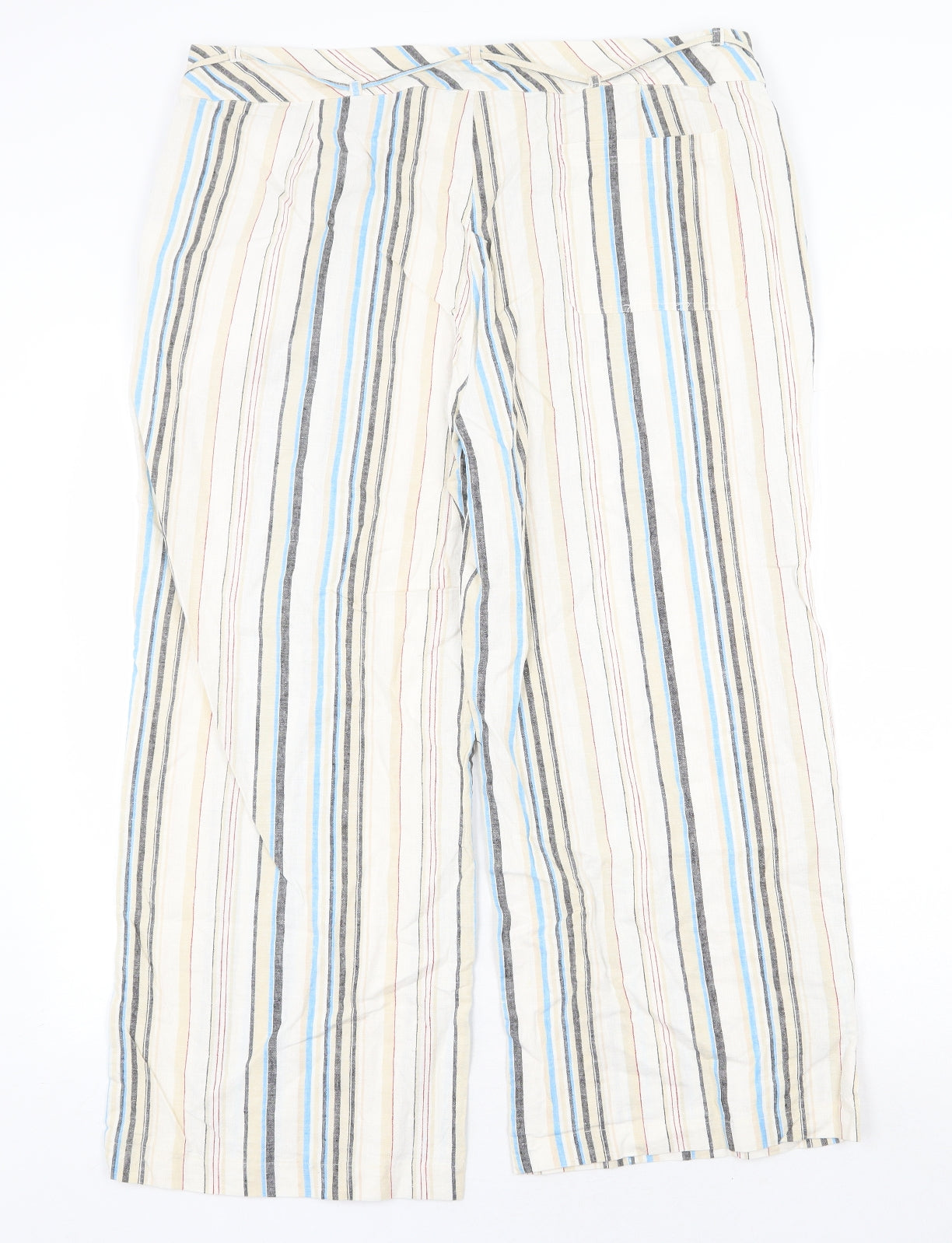 Emreco Womens Multicoloured Striped Linen Trousers Size 38 in Regular Zip