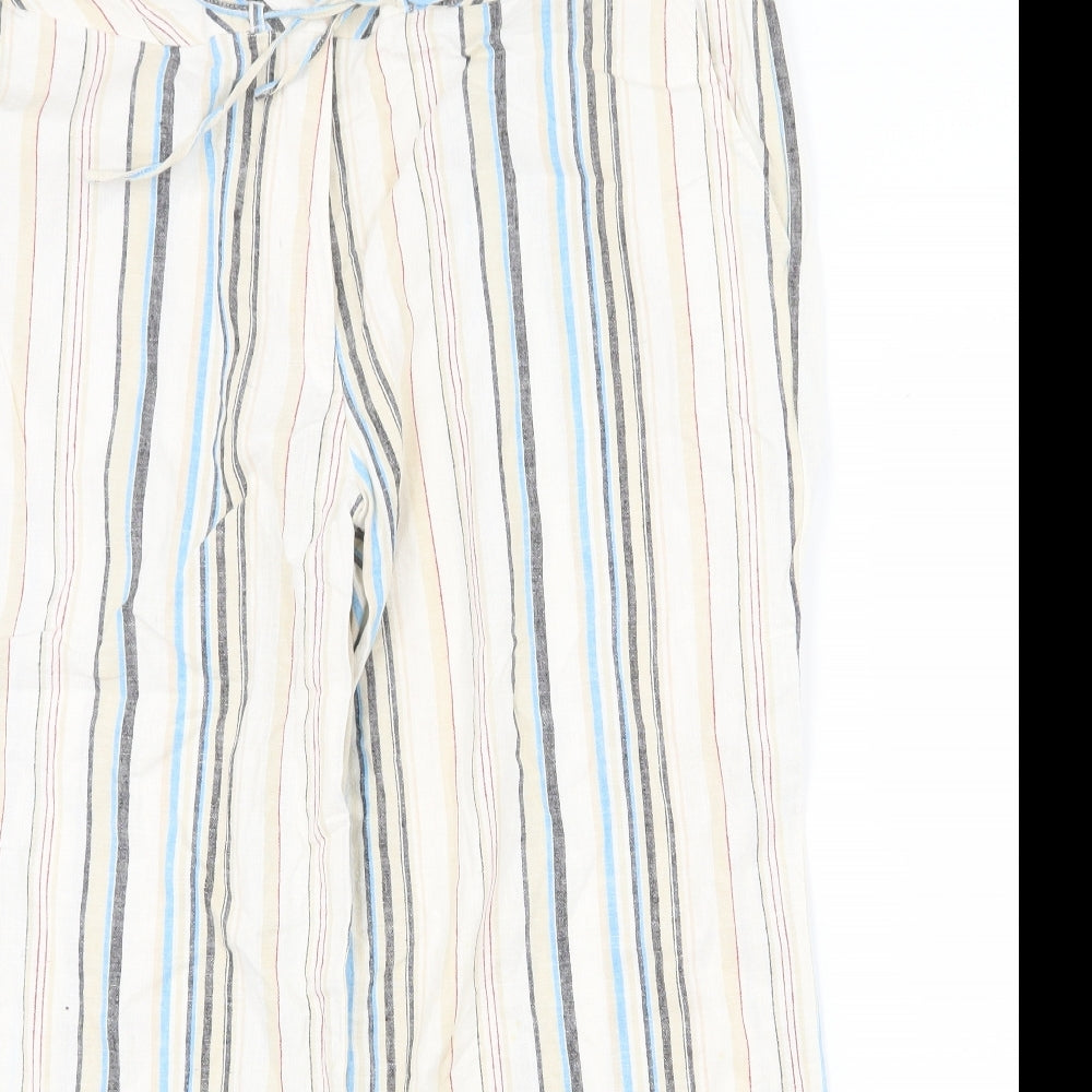 Emreco Womens Multicoloured Striped Linen Trousers Size 38 in Regular Zip