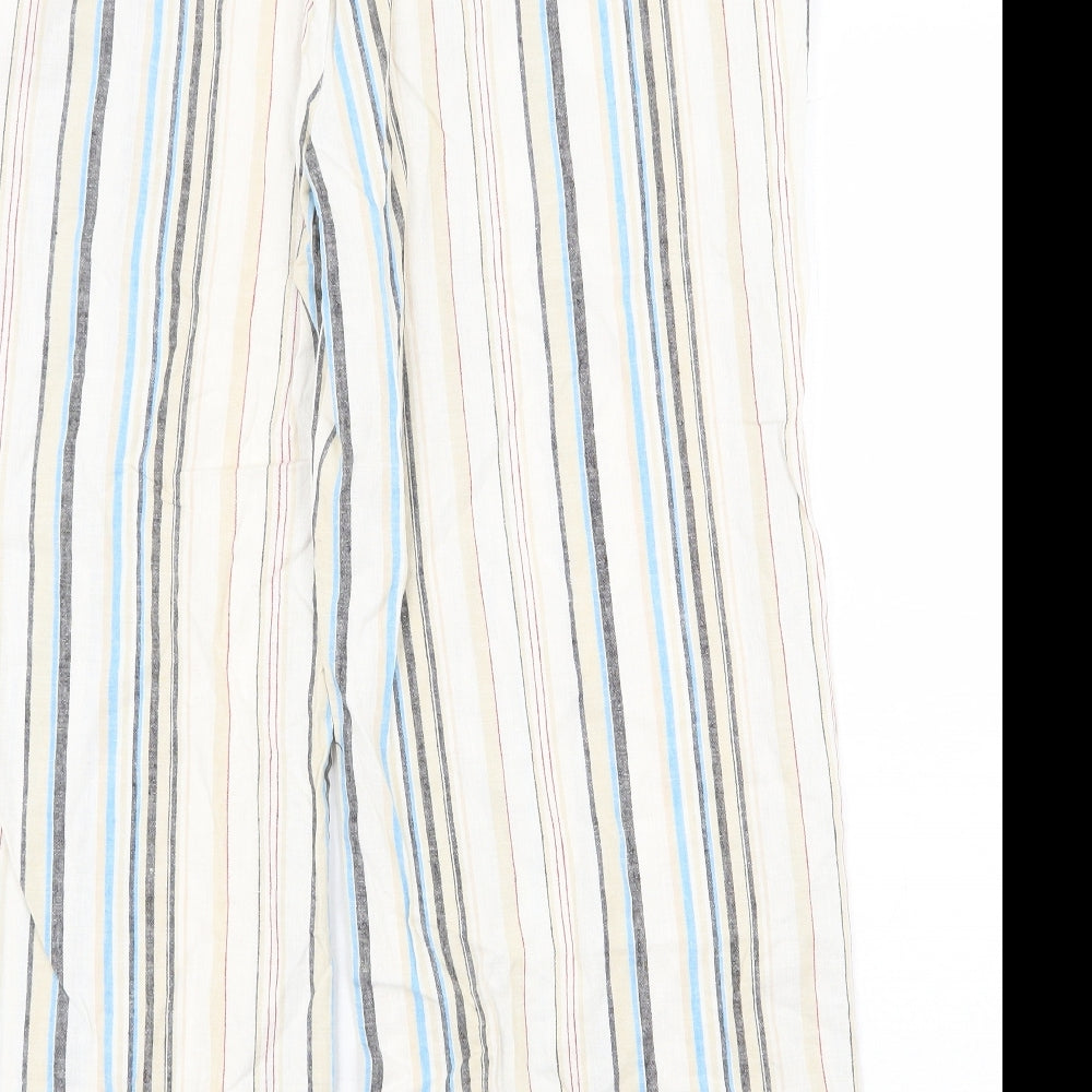 Emreco Womens Multicoloured Striped Linen Trousers Size 38 in Regular Zip