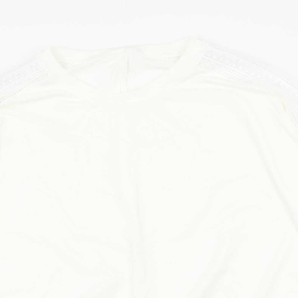 Daisy Nieper Womens White Viscose Basic T-Shirt Size 14 Round Neck