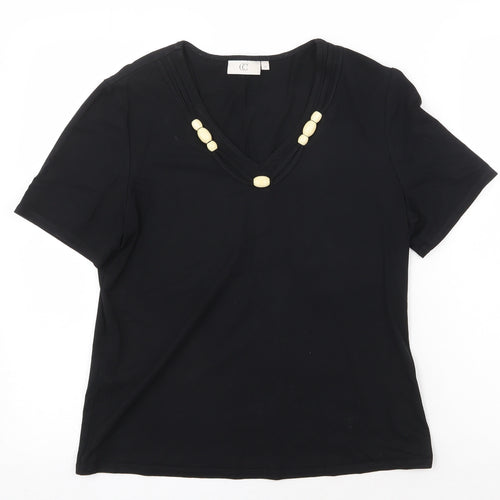 GG Womens Black Viscose Basic T-Shirt Size M V-Neck