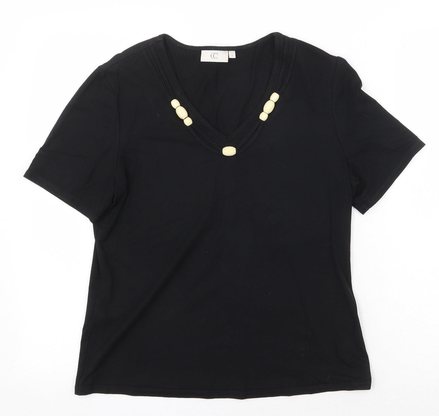 GG Womens Black Viscose Basic T-Shirt Size M V-Neck
