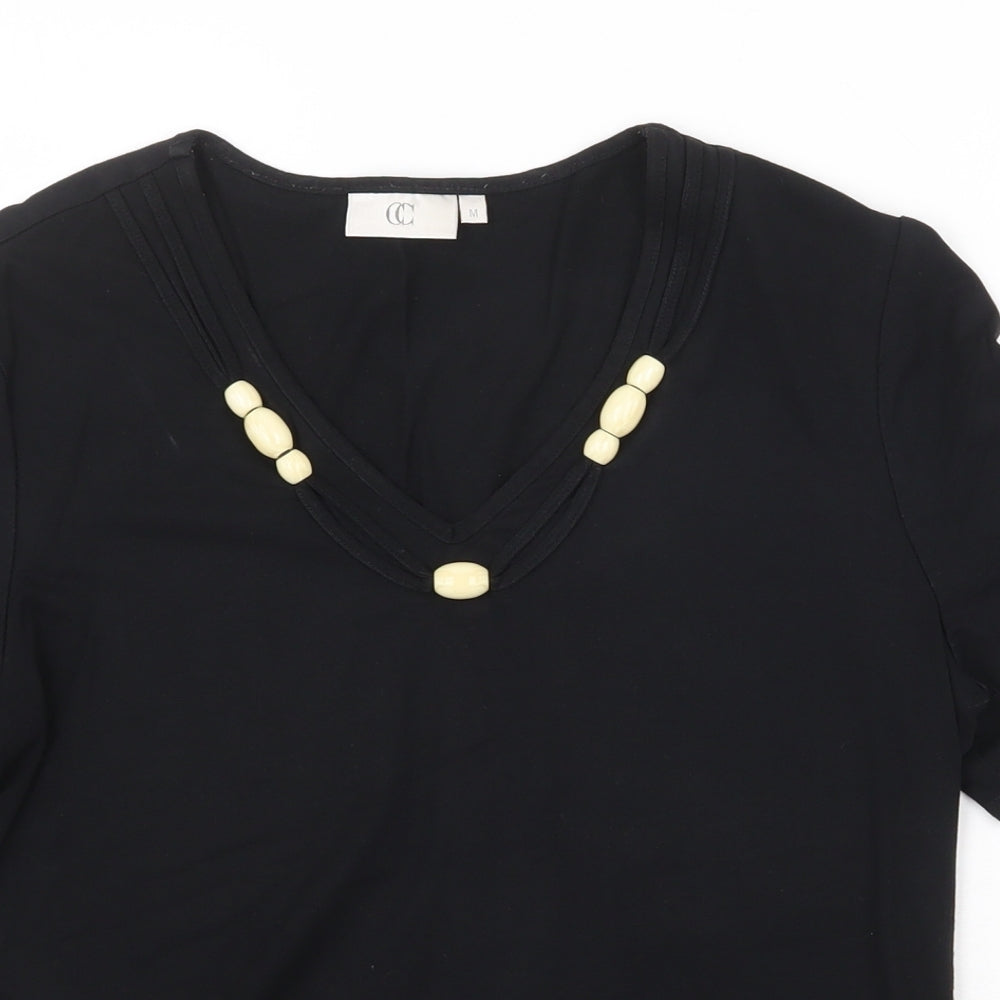 GG Womens Black Viscose Basic T-Shirt Size M V-Neck