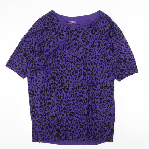Ede & Ravenscroft Womens Purple Round Neck Animal Print Acrylic Tunic Jumper Size 22