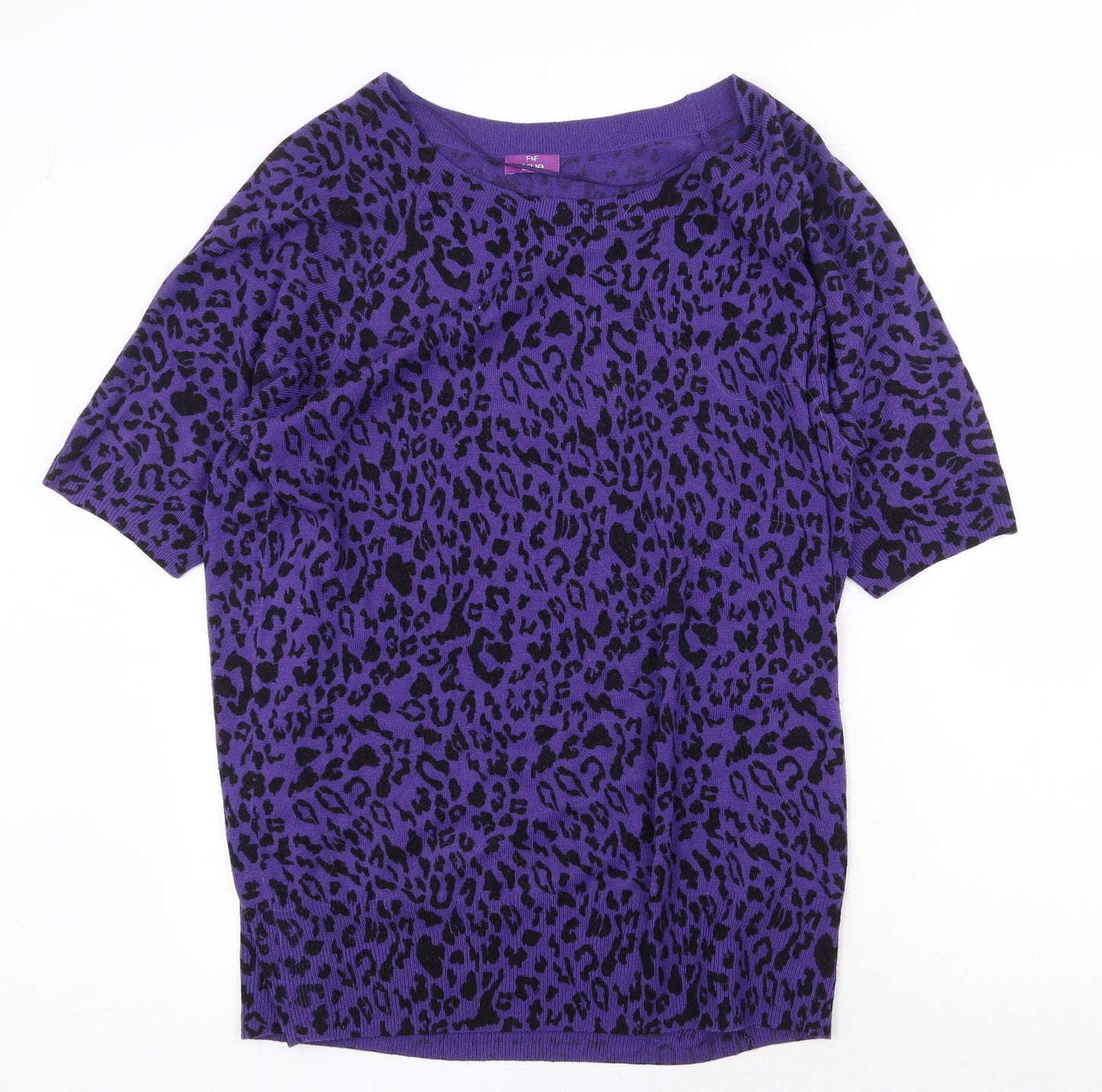 Ede & Ravenscroft Womens Purple Round Neck Animal Print Acrylic Tunic Jumper Size 22