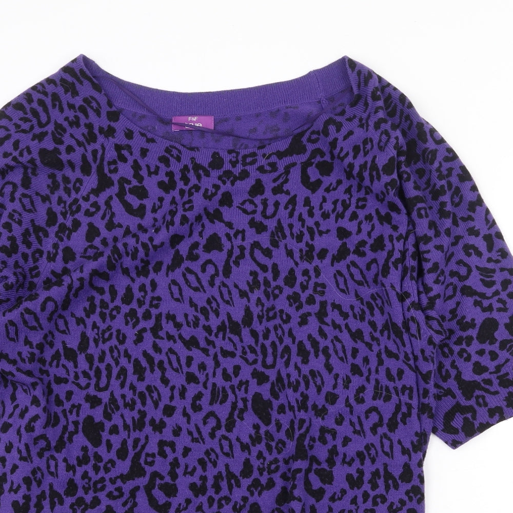 Ede & Ravenscroft Womens Purple Round Neck Animal Print Acrylic Tunic Jumper Size 22