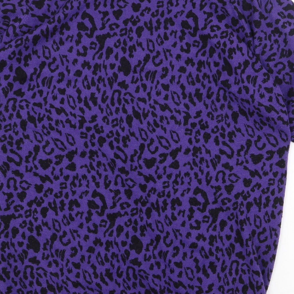 Ede & Ravenscroft Womens Purple Round Neck Animal Print Acrylic Tunic Jumper Size 22