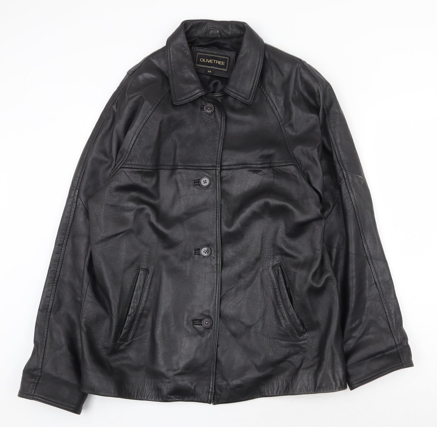 Olive Tree Womens Black Biker Jacket Size 14 Button