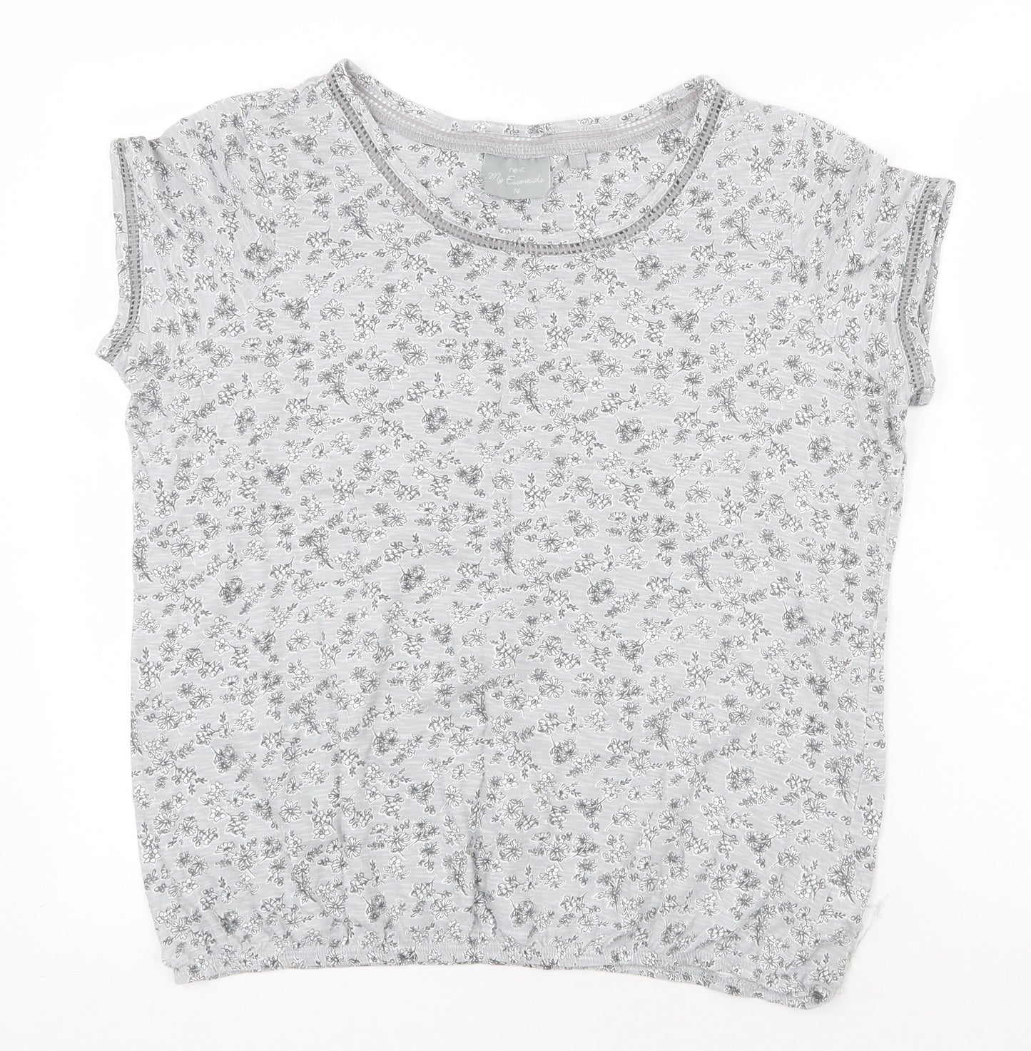 NEXT Womens Grey Floral Polyester Basic T-Shirt Size 14 Round Neck