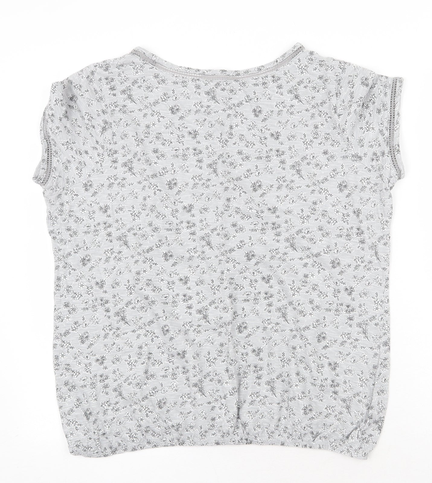 NEXT Womens Grey Floral Polyester Basic T-Shirt Size 14 Round Neck