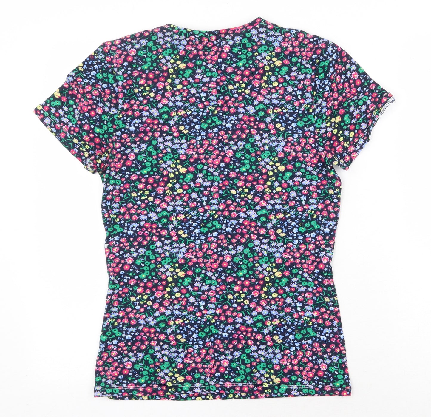 marks and Womens Multicoloured Floral Cotton Basic T-Shirt Size 16 Round Neck