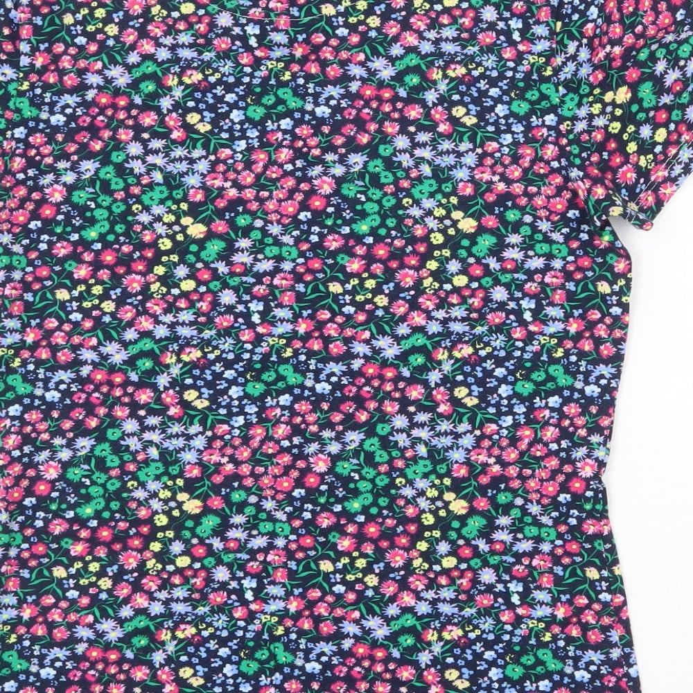 marks and Womens Multicoloured Floral Cotton Basic T-Shirt Size 16 Round Neck