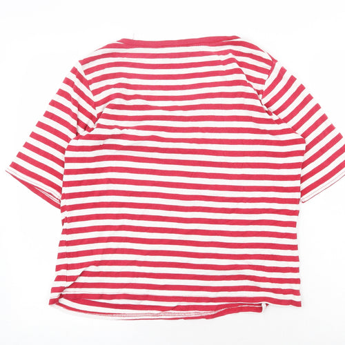 BHS Womens Red Striped 100% Cotton Basic T-Shirt Size 16 Scoop Neck