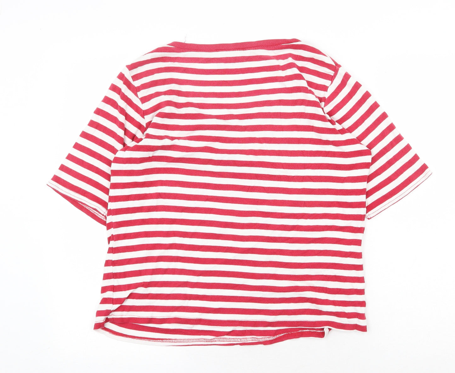 BHS Womens Red Striped 100% Cotton Basic T-Shirt Size 16 Scoop Neck