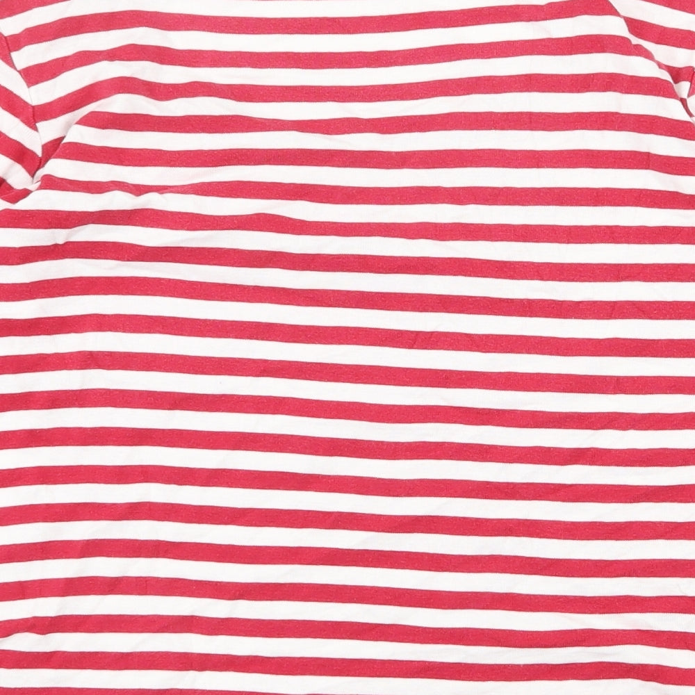 BHS Womens Red Striped 100% Cotton Basic T-Shirt Size 16 Scoop Neck