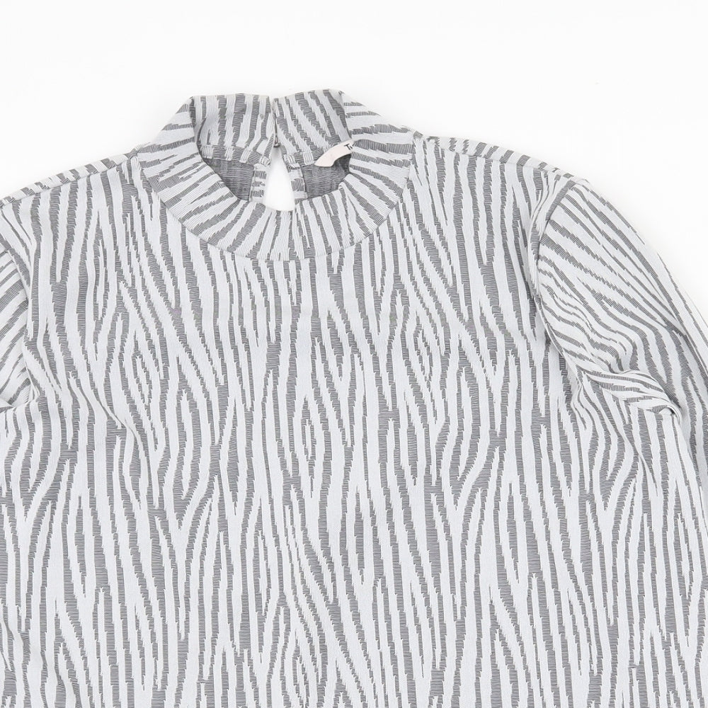 TU Womens Grey Geometric Polyester Basic Blouse Size 14 Round Neck