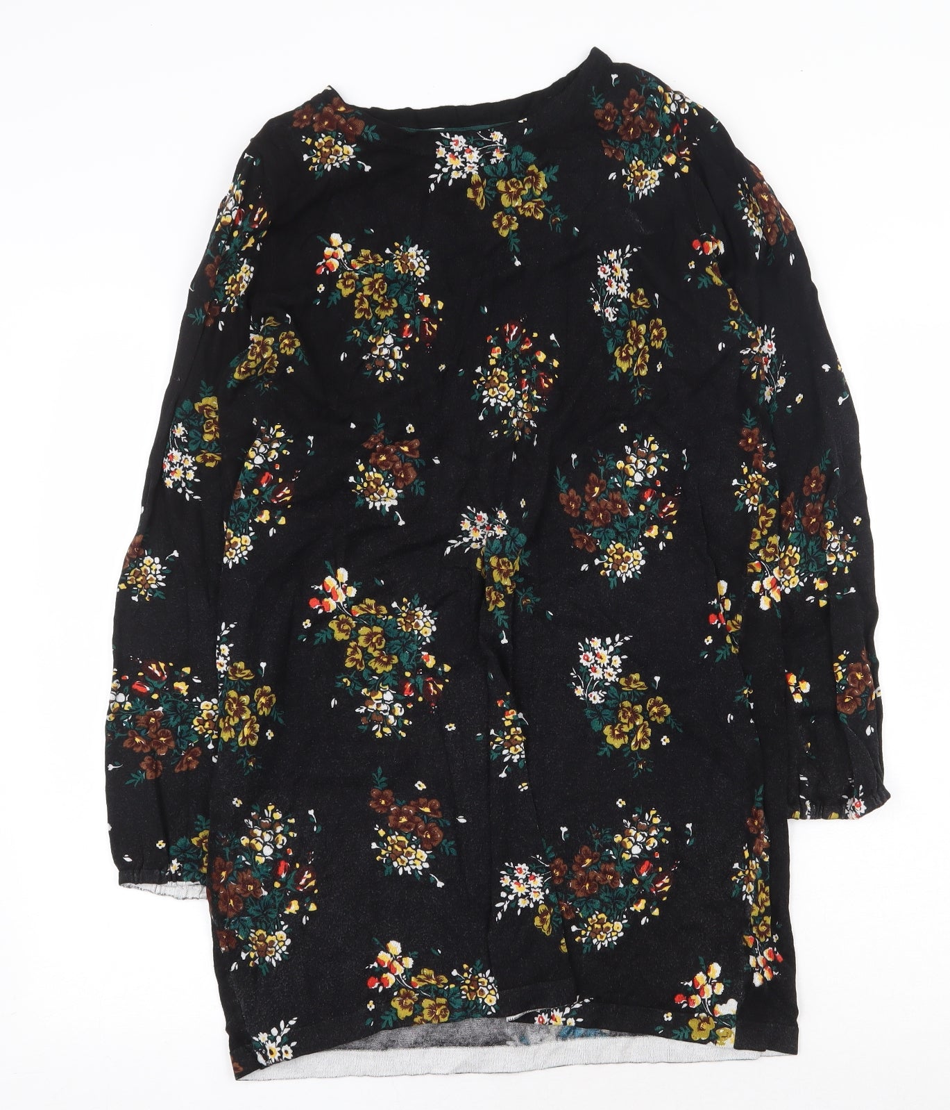 NEXT Womens Black Floral Viscose A-Line Size 14 Boat Neck Pullover