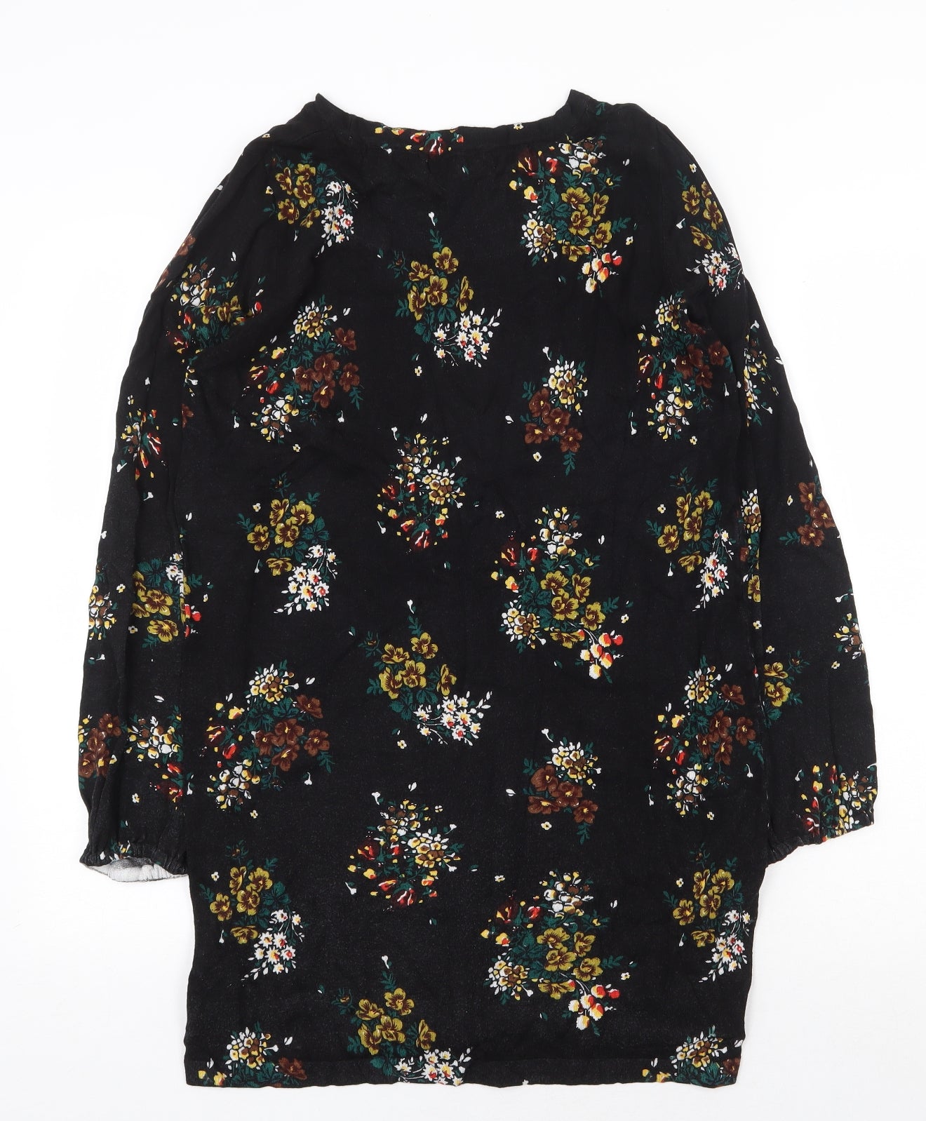 NEXT Womens Black Floral Viscose A-Line Size 14 Boat Neck Pullover