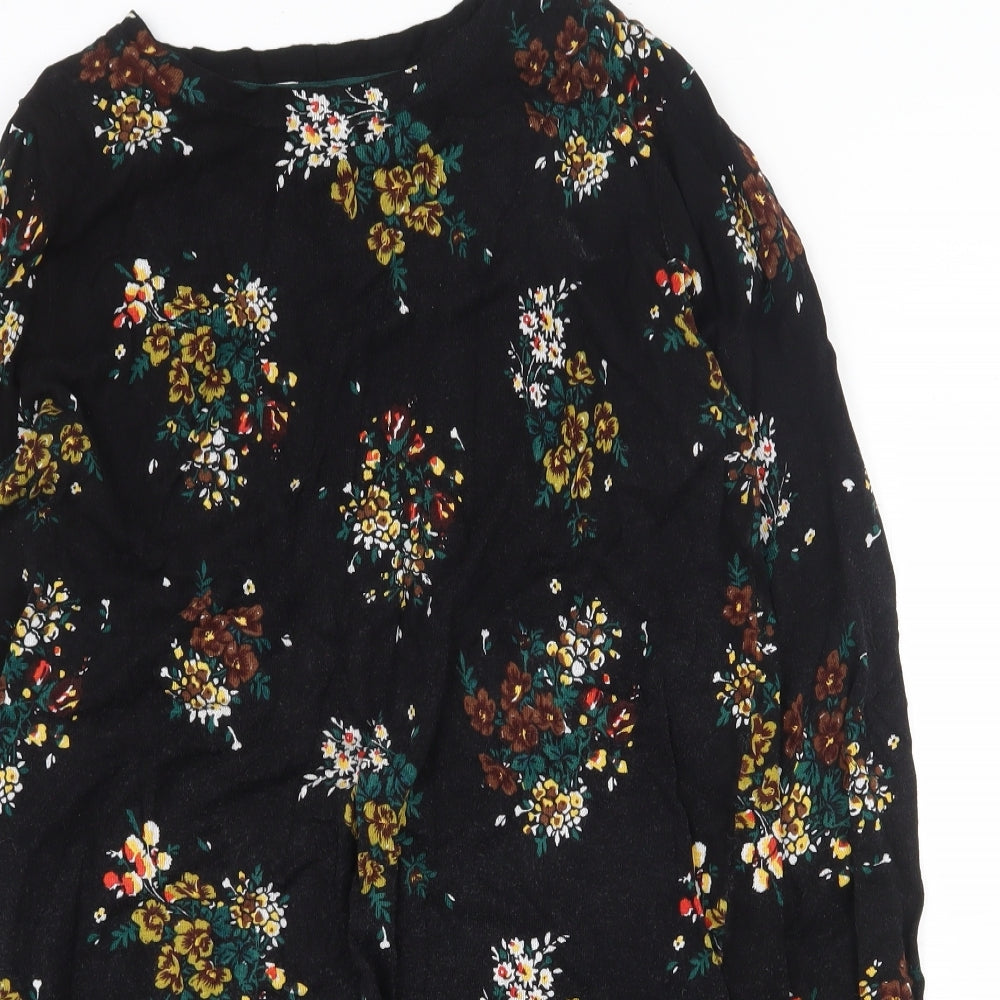 NEXT Womens Black Floral Viscose A-Line Size 14 Boat Neck Pullover