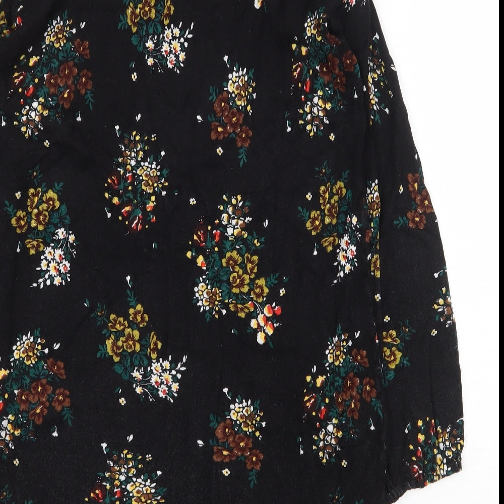 NEXT Womens Black Floral Viscose A-Line Size 14 Boat Neck Pullover