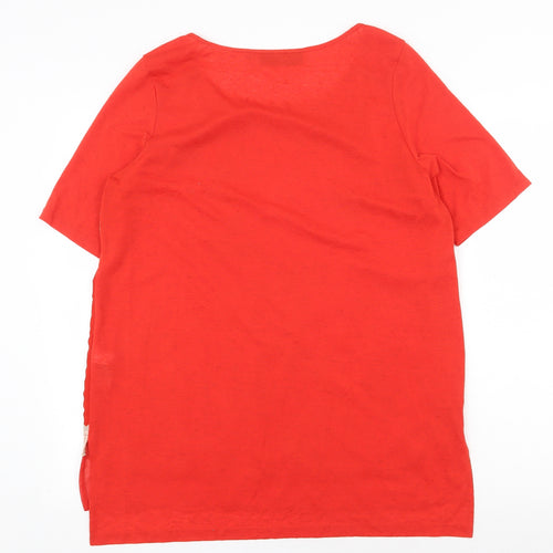 NEXT Womens Red Floral Polyester Basic T-Shirt Size 14 Scoop Neck