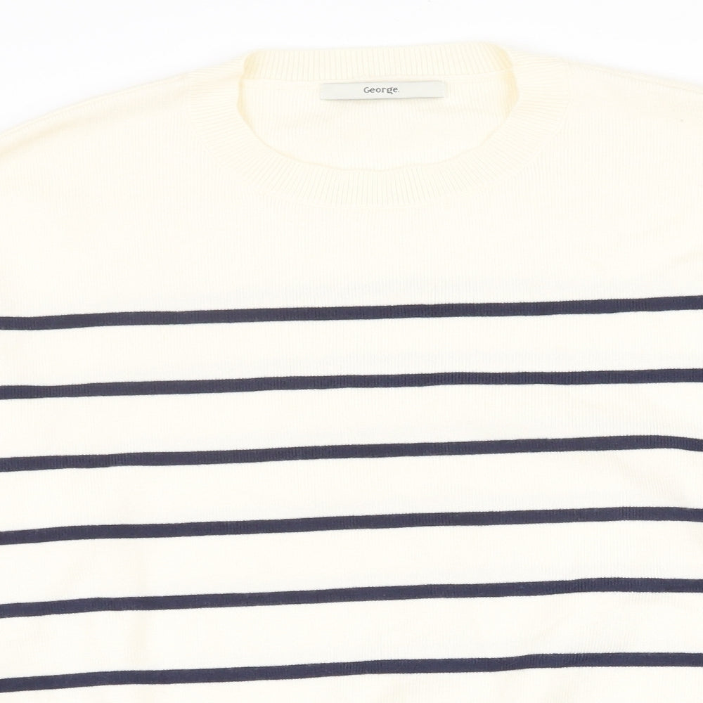 George Womens White Round Neck Striped Viscose Pullover Jumper Size M