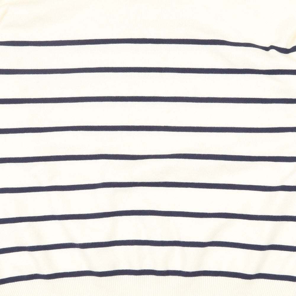 George Womens White Round Neck Striped Viscose Pullover Jumper Size M