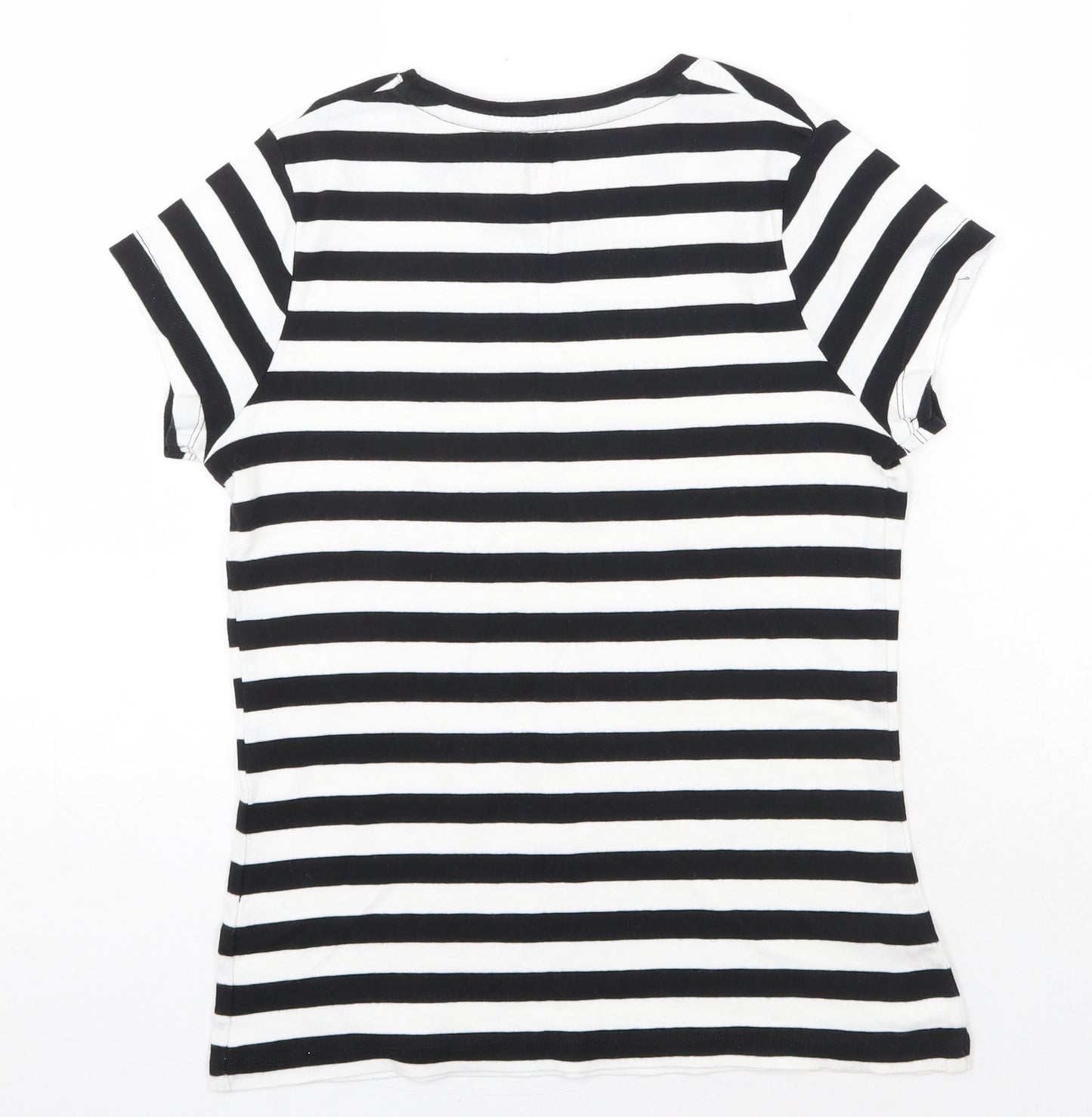 TU Womens Black Striped 100% Cotton Basic T-Shirt Size 12 Scoop Neck