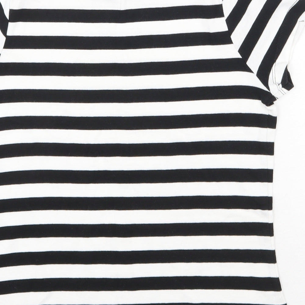 TU Womens Black Striped 100% Cotton Basic T-Shirt Size 12 Scoop Neck
