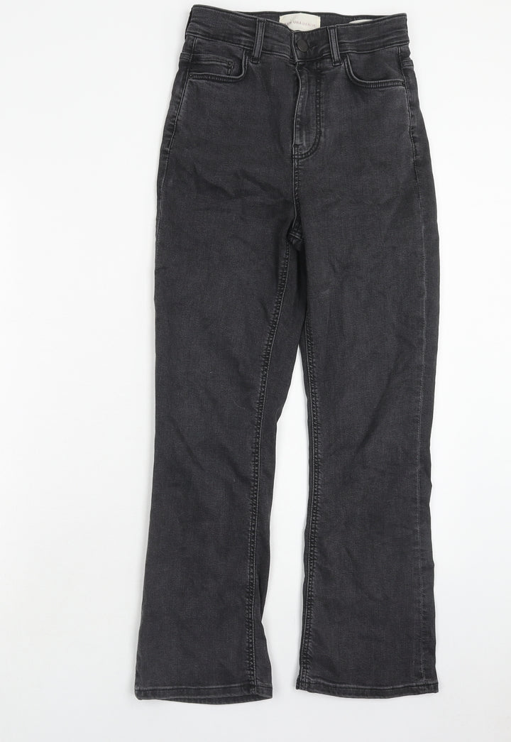 Marks and Spencer Womens Black Cotton Flared Jeans Size 6 Regular Zip - Cropped