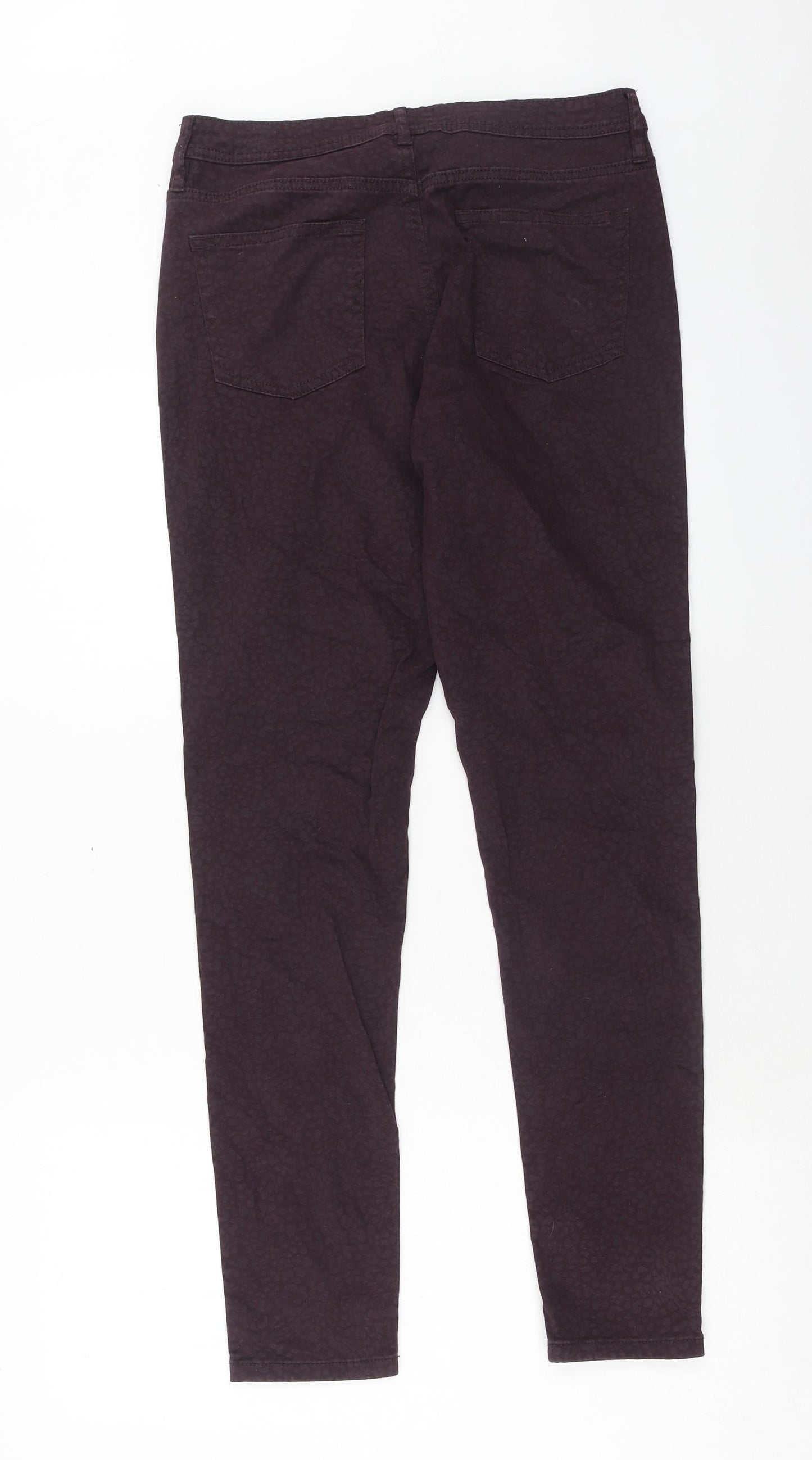 F&F Womens Purple Animal Print Cotton Skinny Jeans Size 10 Regular Zip