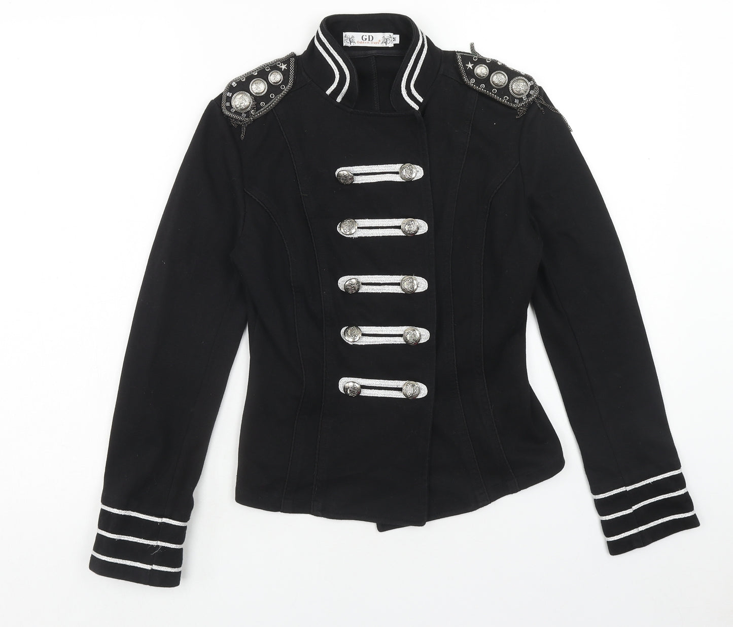 Golden Days Womens Black Military Jacket Jacket Size M Button