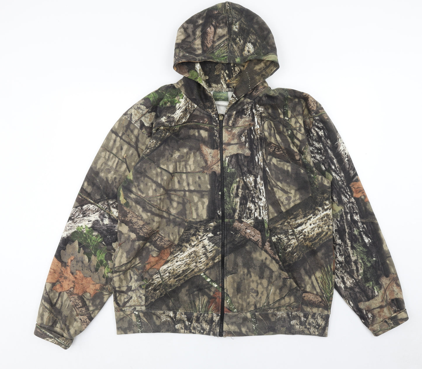 Country Wear Mens Green Camouflage Cotton Full Zip Hoodie Size XL