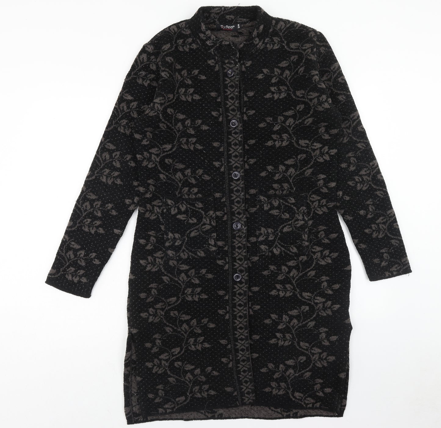 Reflect Womens Black Round Neck Floral Polyester Cardigan Jumper Size S - Size S-M