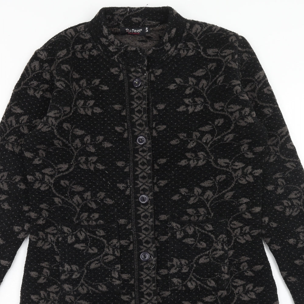 Reflect Womens Black Round Neck Floral Polyester Cardigan Jumper Size S - Size S-M