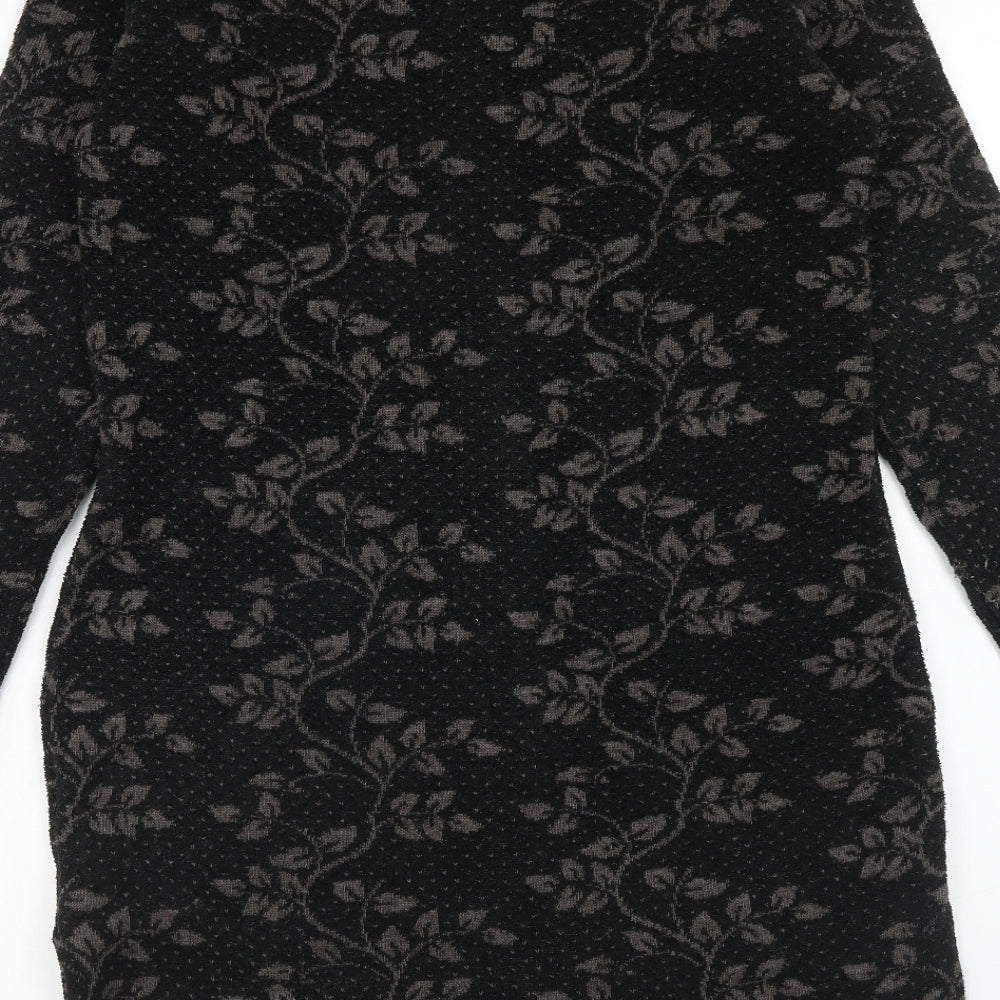 Reflect Womens Black Round Neck Floral Polyester Cardigan Jumper Size S - Size S-M