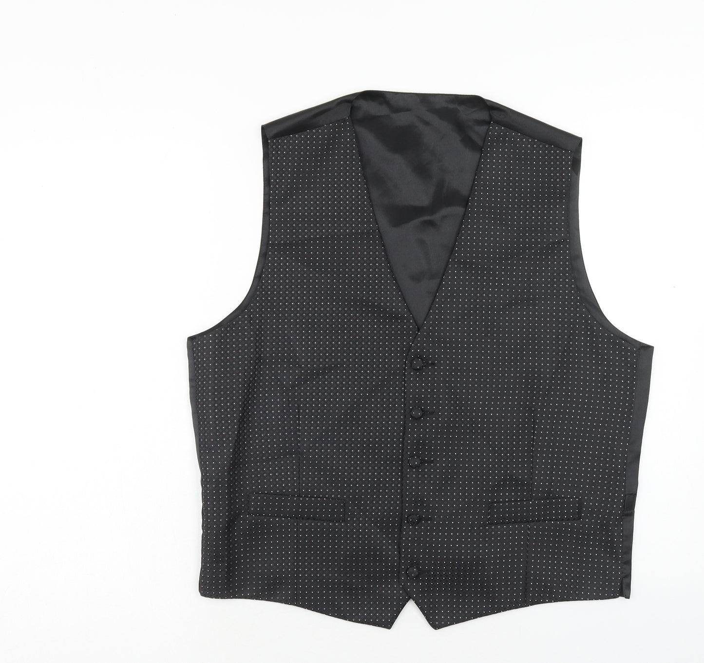 Marks and Spencer Mens Black Polka Dot Polyester Jacket Suit Waistcoat Size 42