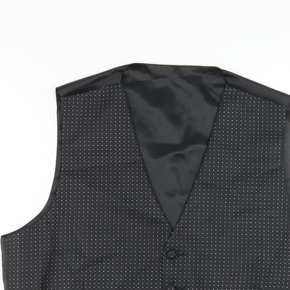 Marks and Spencer Mens Black Polka Dot Polyester Jacket Suit Waistcoat Size 42