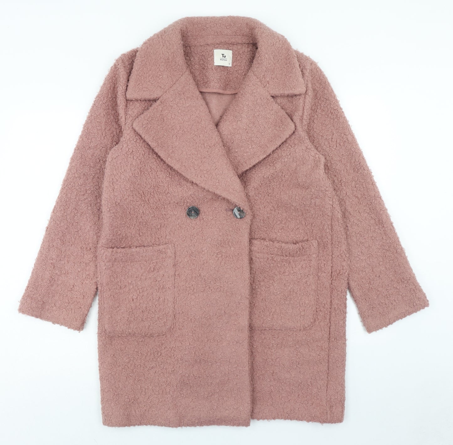 TU Womens Pink Overcoat Coat Size 12 Button