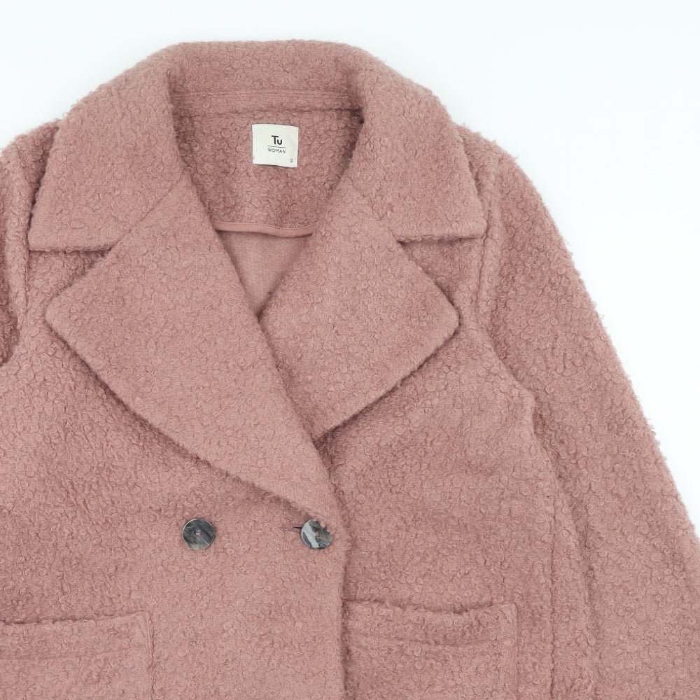 TU Womens Pink Overcoat Coat Size 12 Button