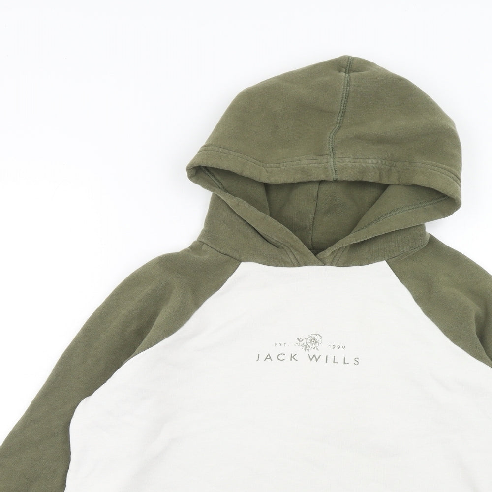 Jack Wills Womens Green Colourblock Cotton Pullover Hoodie Size 8 Pullover