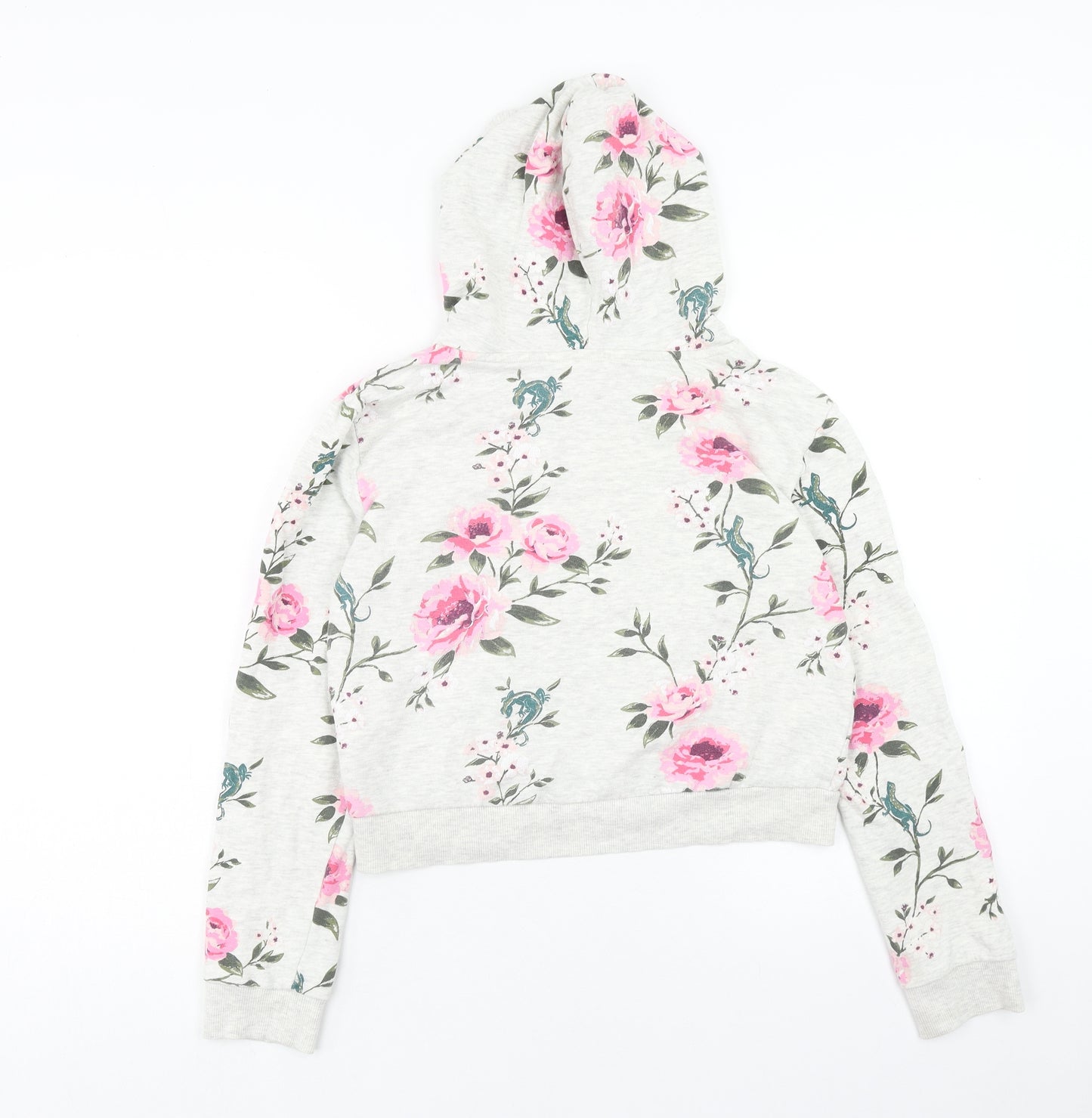 H&M Girls Grey Floral Cotton Pullover Hoodie Size 14 Years Pullover