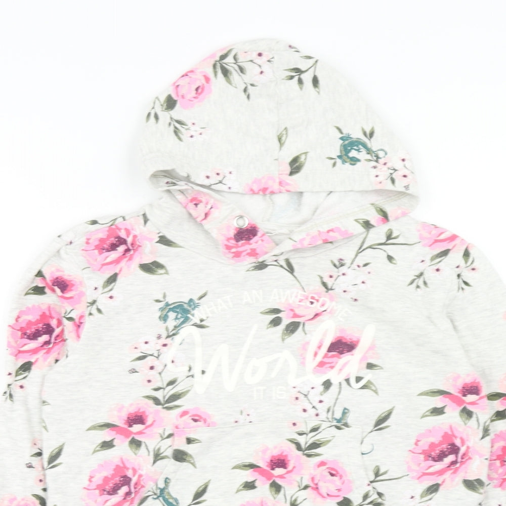 H&M Girls Grey Floral Cotton Pullover Hoodie Size 14 Years Pullover